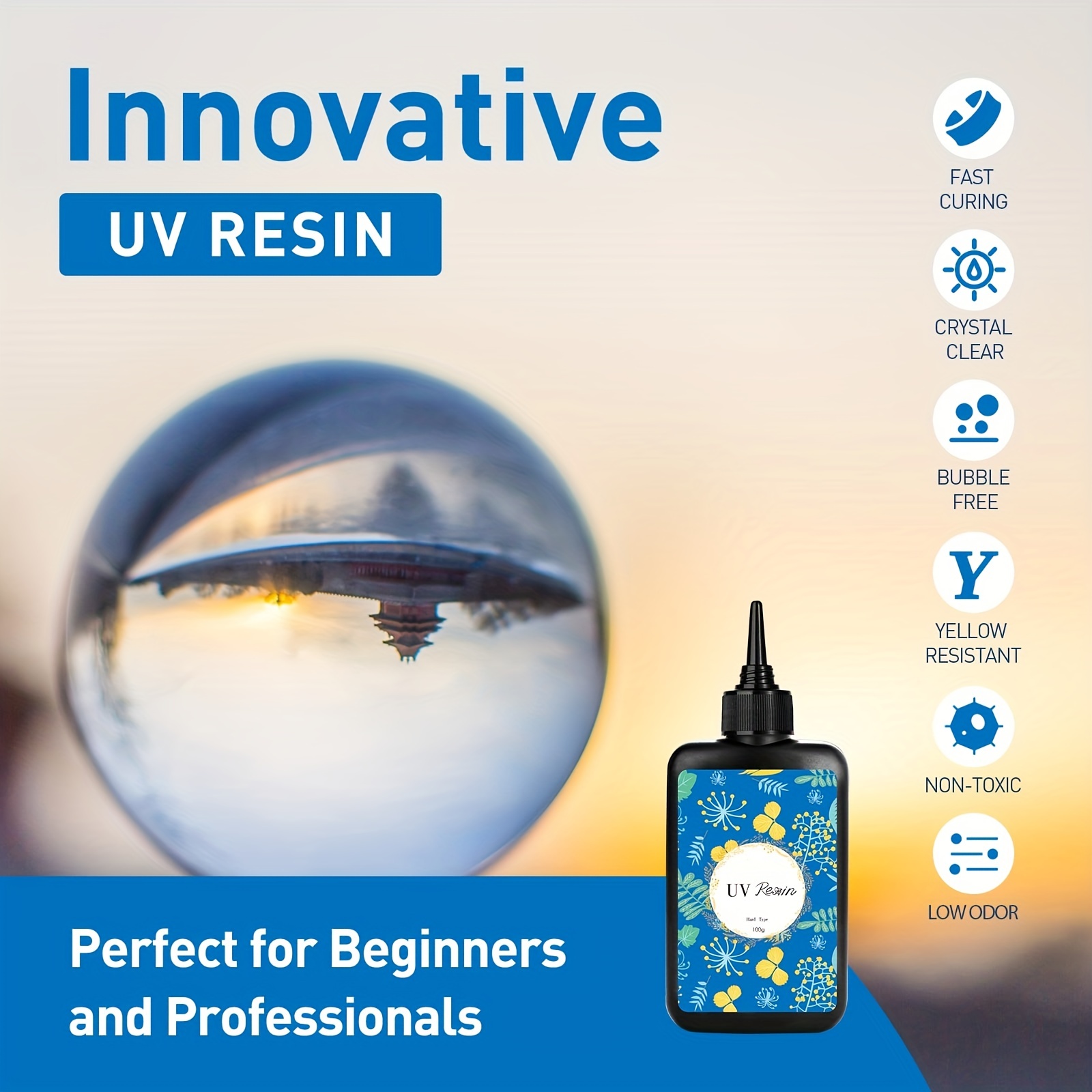 400G UV Resin Hard, Crystal Clear UV Cure Epoxy Resin Kit Premixed Resina UV  Tra