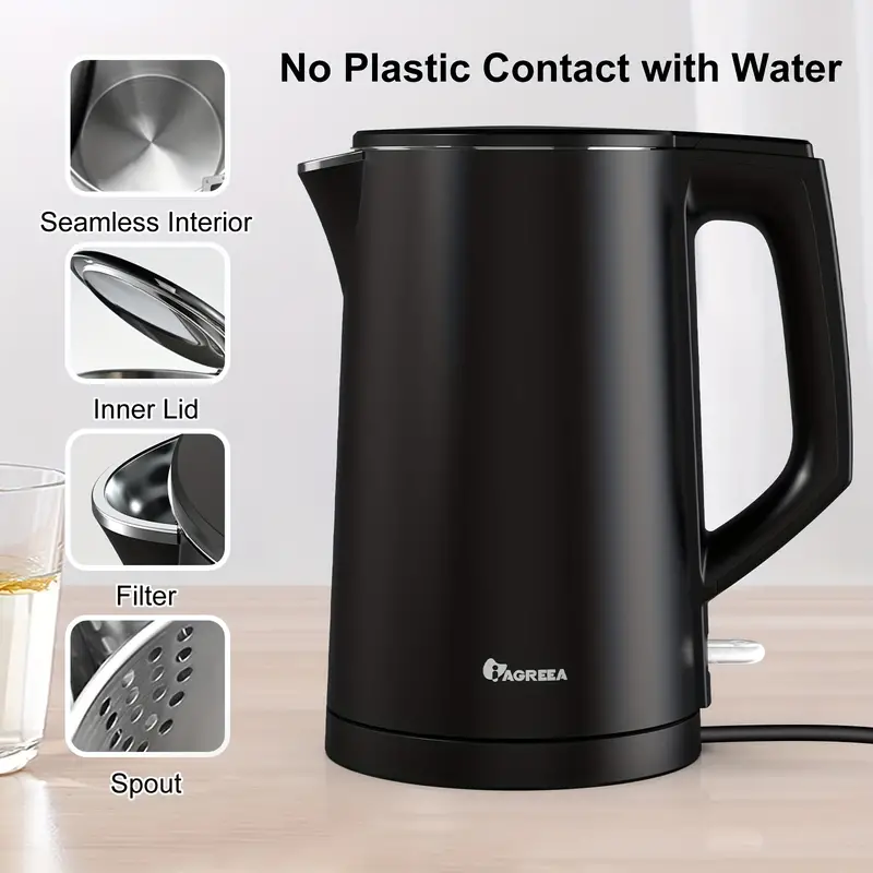 1 7 l double wall food grade stainless steel interior water boiler coffee pot tea kettle auto shut off and boil dry protection 1200w details 5
