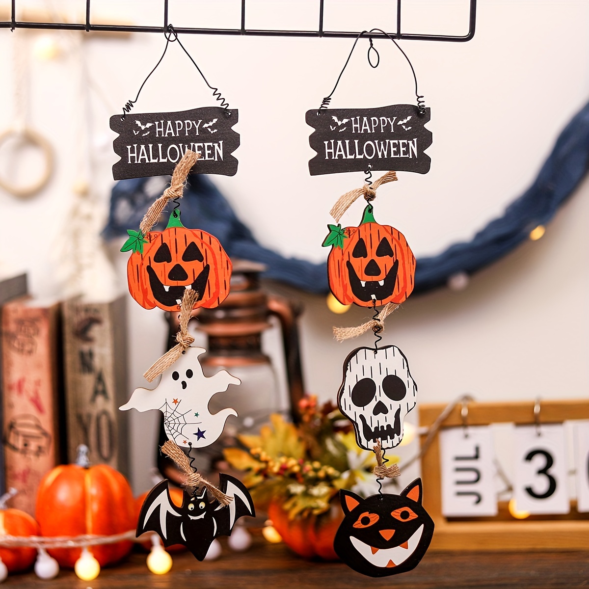 Halloween Decorations New Wooden Door Hanging, Pumpkin Ghost ...