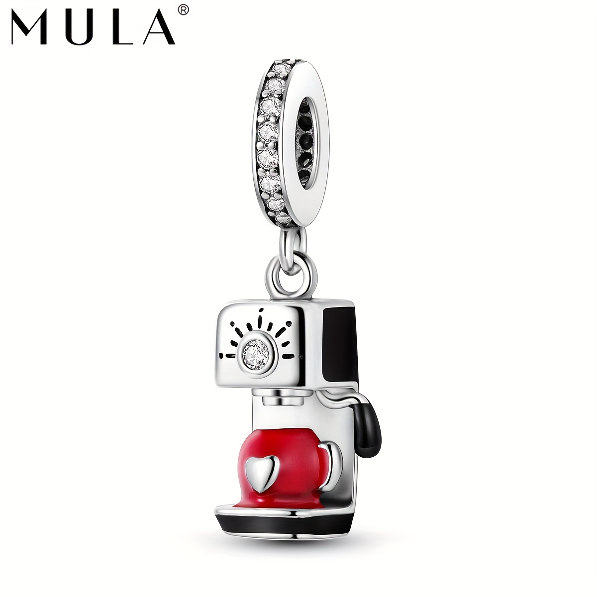 

Mula 1pc 925 Silvery Plated Red Enamel Zirconia Automatic Coffee Machine Pendant Charm Beads Fit Snake Bracelet Necklace Keychain Making, Perfect Gift For Women Girl