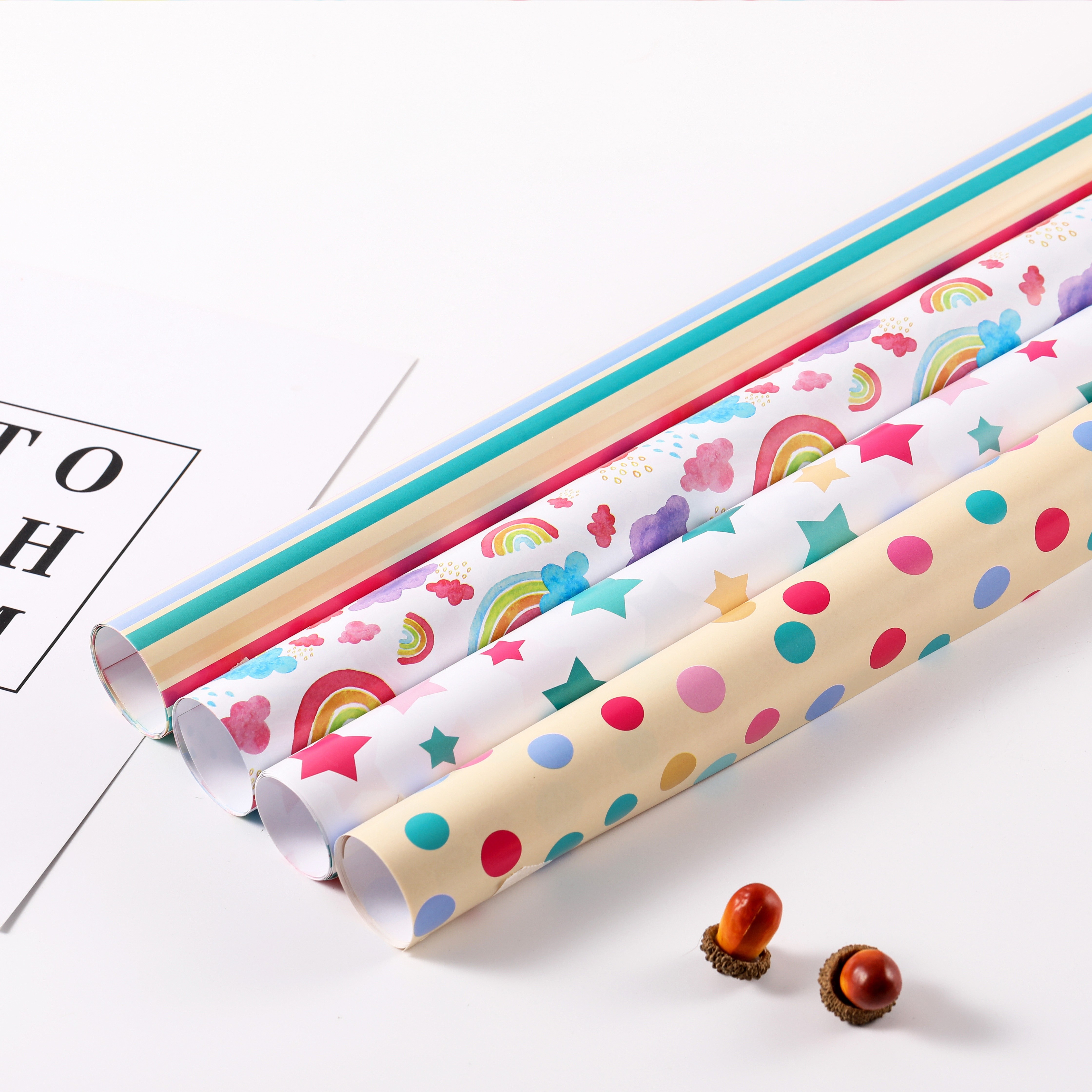 Papel de regalo de puntos coloridos,Papel de regalo de impresión,Rollo de  papel de regalo de 10 hojas,Multicolor