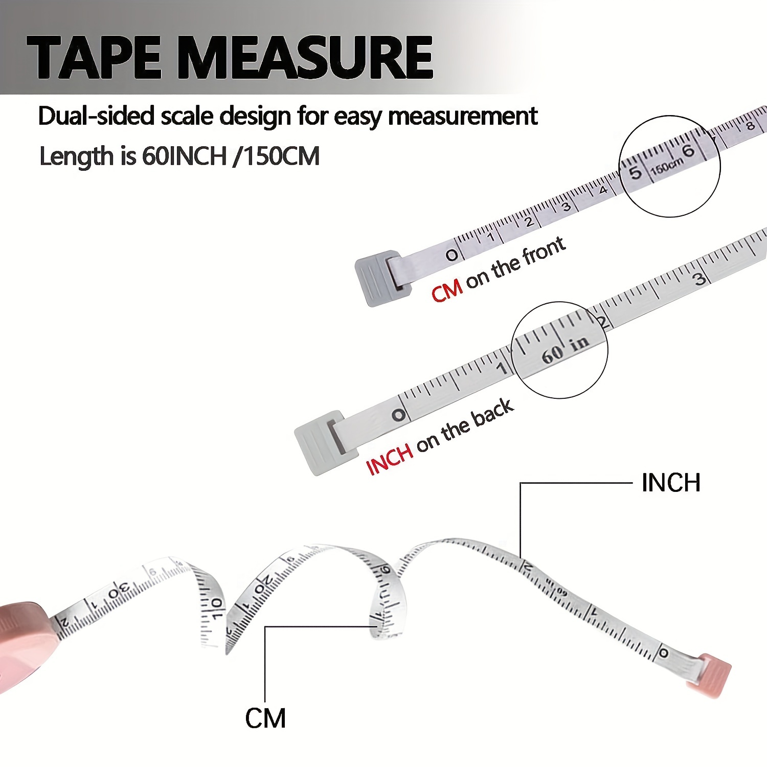1pc Soft Retractable Tape Measure, Portable 59.06inch Body