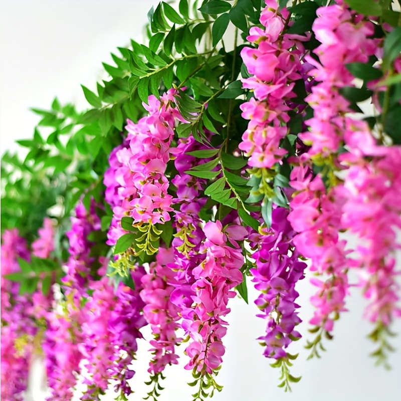 jiaroswwei 2Pcs Artificial Wisteria Flowers Nice-looking Decorative Vivid Fake  Vine Plant Faux Silk Cloth Flowers for Home 