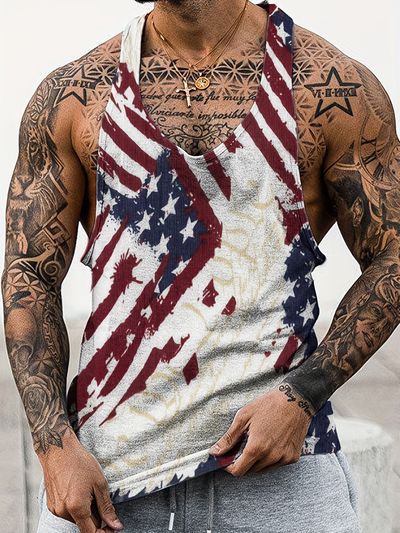 american flag mens vintage tank top for summer outdoor indoor casual slightly stretch crew neck graphic sleeveless top
