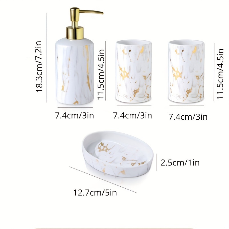 Terramoza Ceramic Bathroom Accessory Set, 5 Pcs - Includes Soap Dispenser,  Toothbrush Cup, Toothbrush Holder, Soap Dish & Candle Holder - Beige, Matte