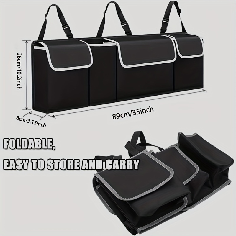 Car Trunk Hanging Organizer Backseat Storage Bag 4 Pockets 3 Straps Foldable