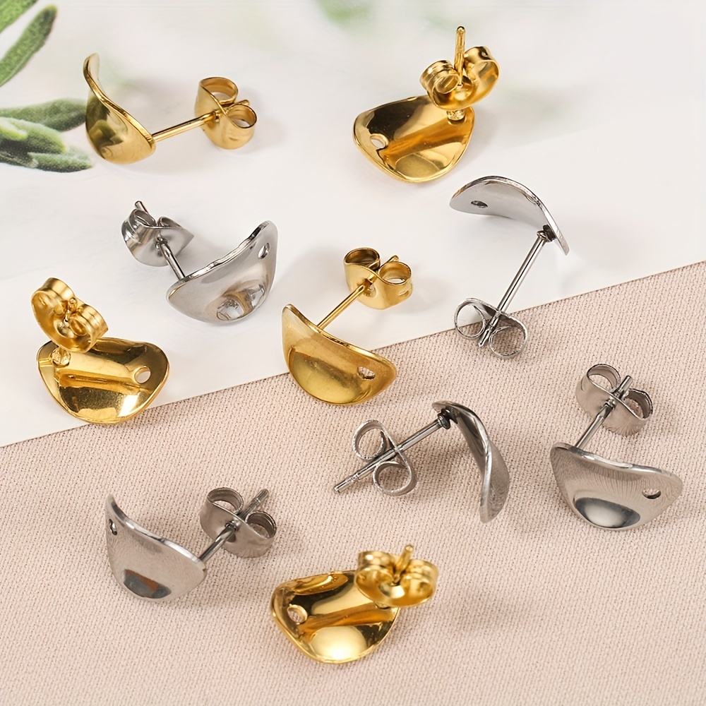 10pcs Stainless Steel Stud Earring Base with Backs for DIY Jewelry