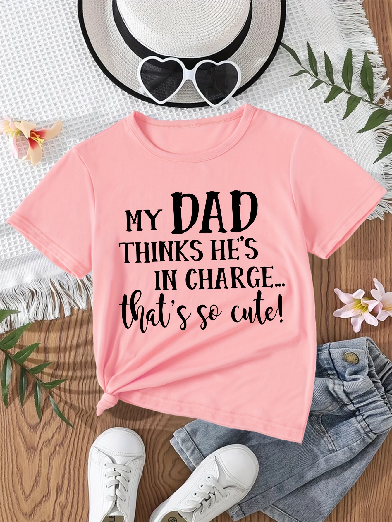 Dad Thinks 's In Charge 's Cute Print Short Sleeve T shirt - Temu