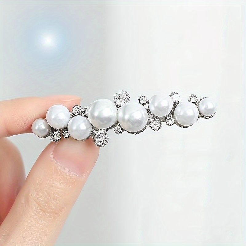 Image of Elegant Rhinestone & Pearl Hair Clip - Teardrop Hairpin With Spring Clamp For Women, Mothers, S - Versatile Hair Accessory For Casual & Formal Events, Cute Hair Accessories, , Sparkling Rhinestones