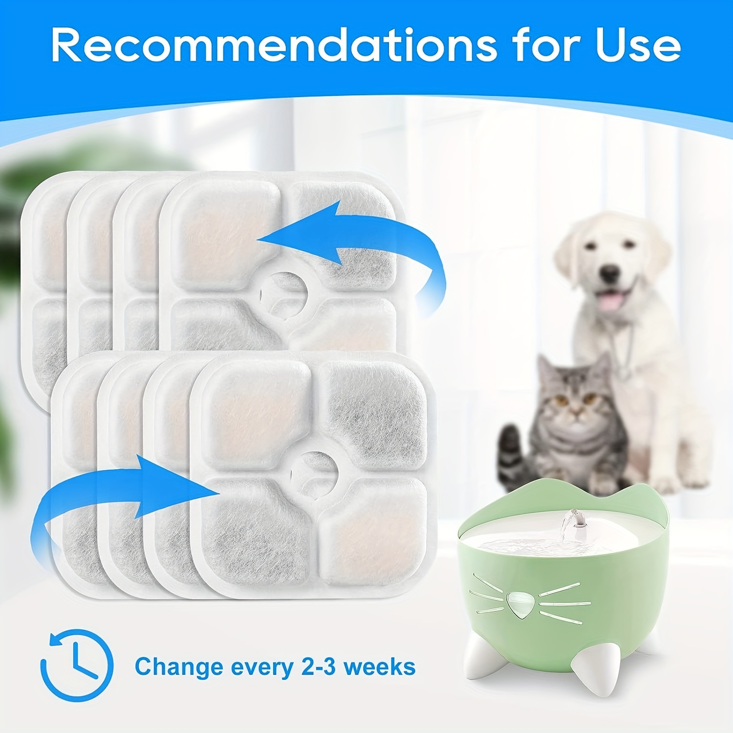 8 Packs Cat Water Fountain Replacement Filters, Pet Water Fountain Filters  With Activated Carbon And Ion Exchange Resin For 2.5L/84.5oz Automatic Cat