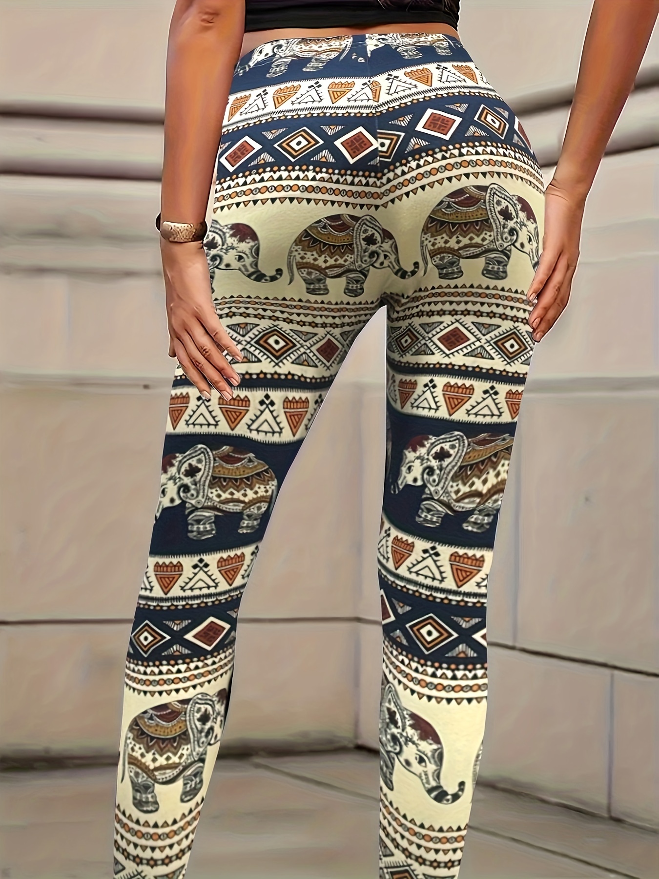 Ethnic Print Skinny Layered Leggings Vintage Every Day - Temu