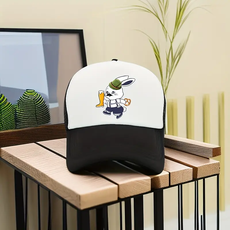 Beer Festival Mesh Trucker Hat Anime Suit Beer Rabbit Print Baseball Cap  Lightweight Breathable Unisex Sun Hats For Women Men