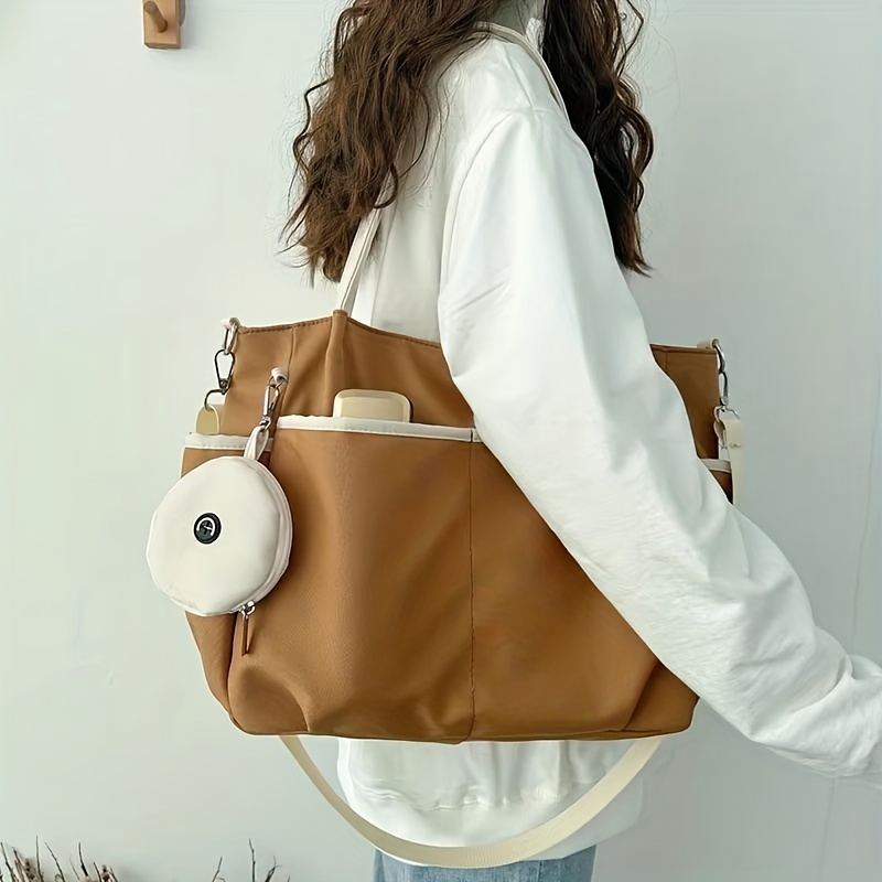 

Vintage Large Capacity Tote Bag, Minimalist Nylon Shoulder Bag, Women's Handbag & Commute Bag & Shopper Bag