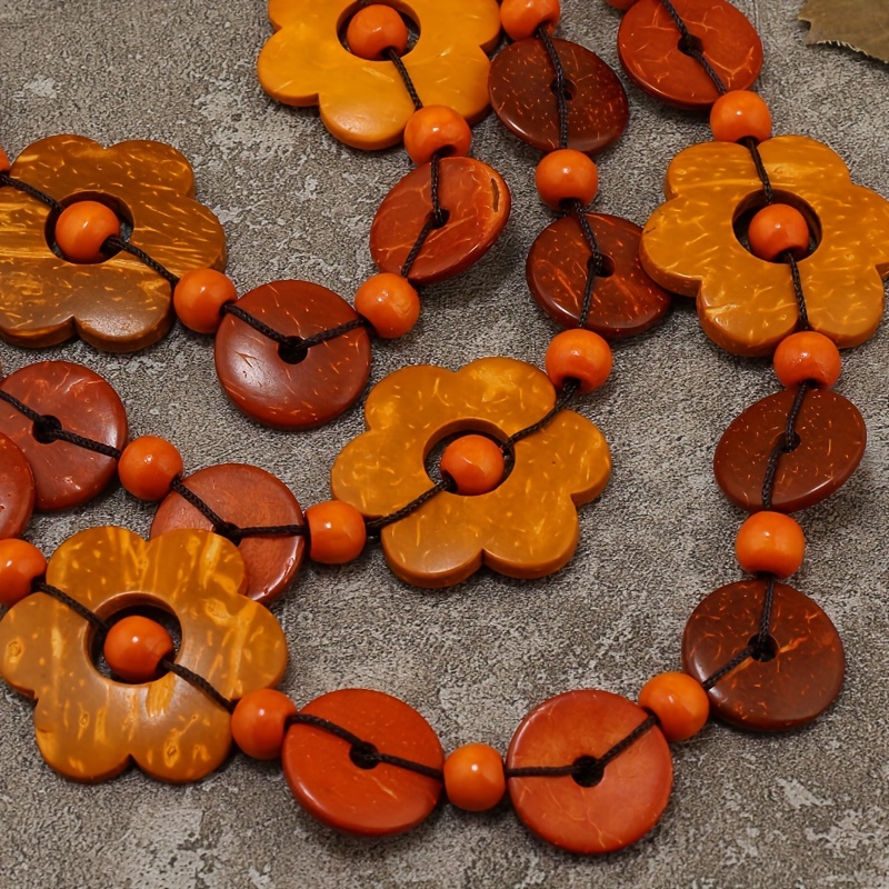 Boho Coconut Shell Flower Wooden Beaded Necklace
