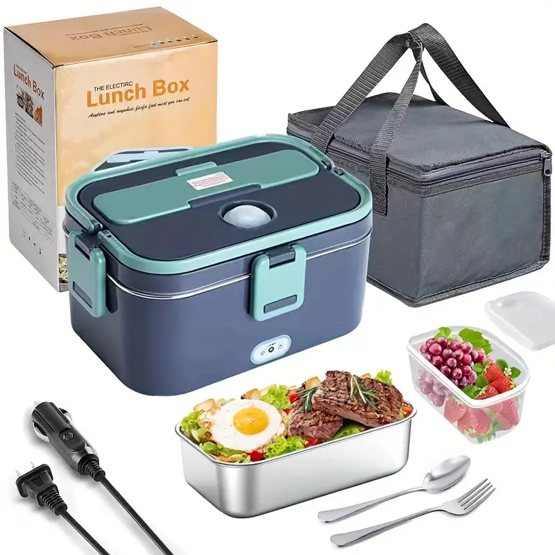 Electric Lunch Box Food Heater 12/24/110v Portable Lunch Warmer Heated  Lunch Box For Car Truck Office Food Warmer Heater With Fork Spoon Carry  Bag, Back To School Supplies, Home Office Travel Accessories 