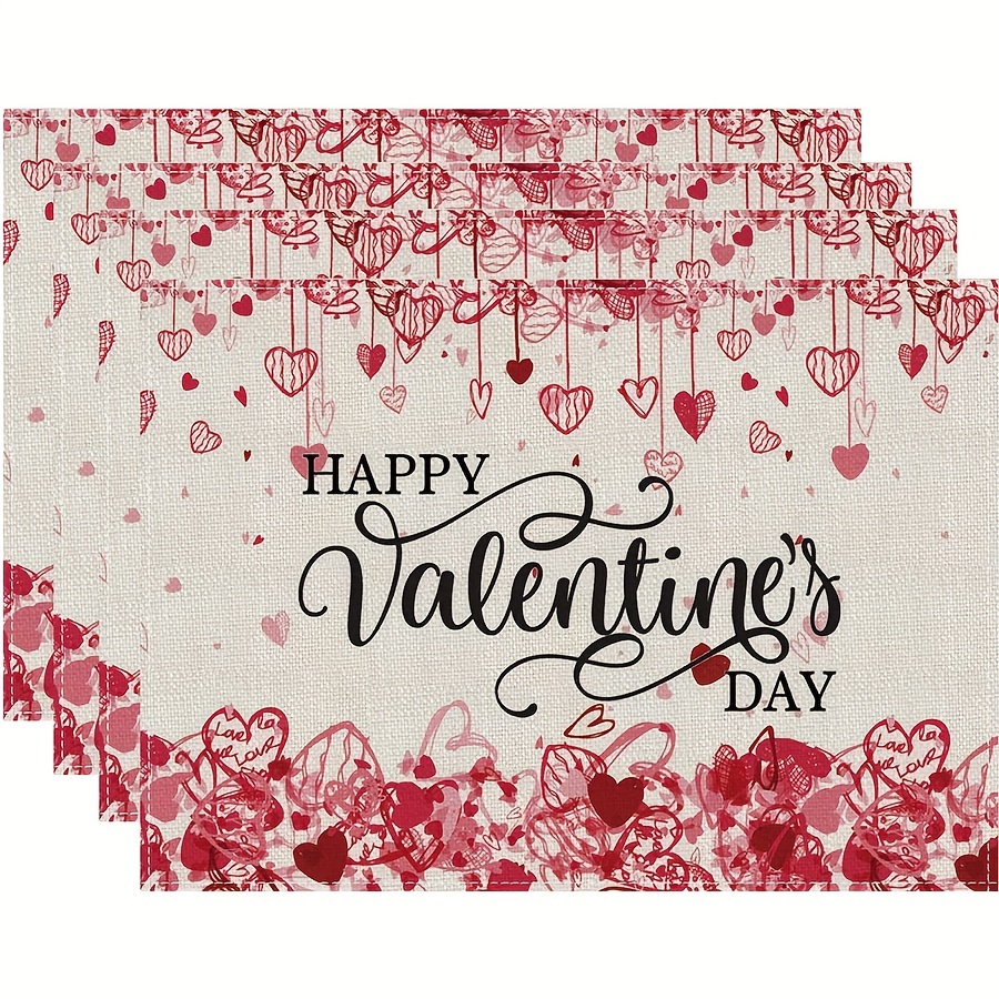 4pcs, Tovagliette Di San , Tovagliette Decorative Con Motivo A Cuore  D'amore, Tovagliette Lavabili, Tovagliette Romantiche Per La Cena,  Decorazioni