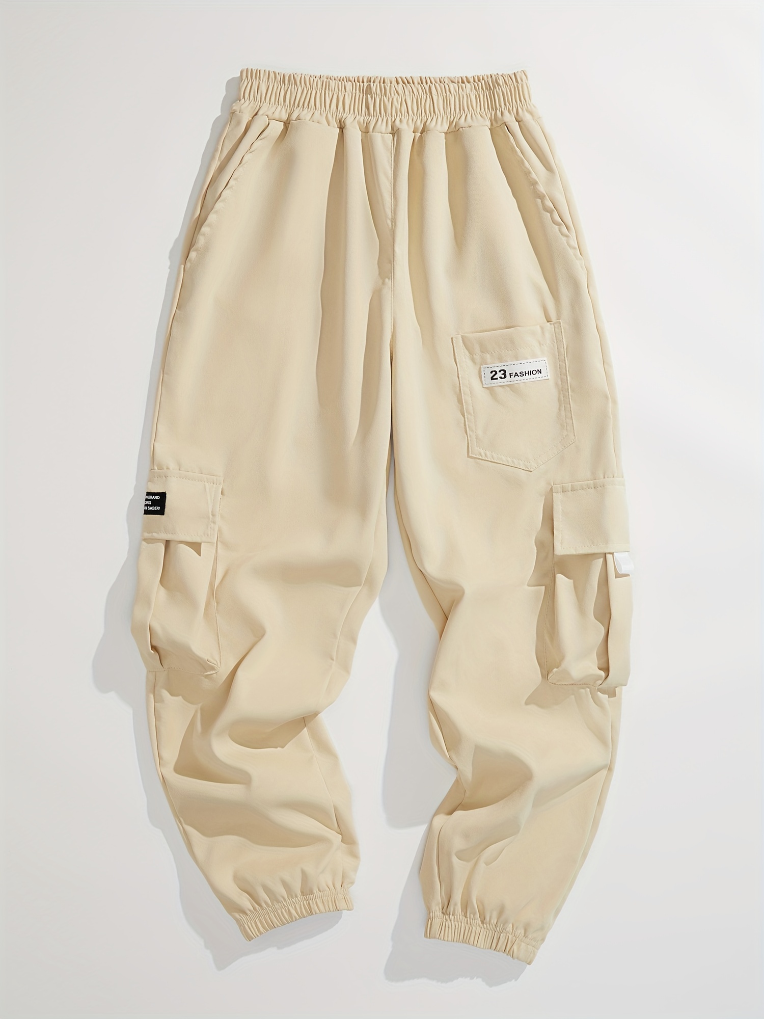 Kid's Pockets Patched Cargo Pants Chic Elastic Waist - Temu