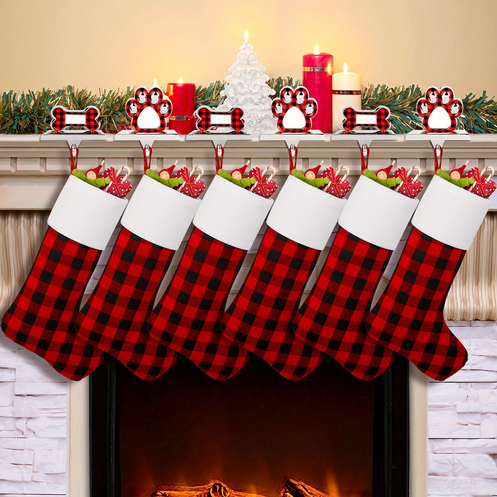 Christmas Mantle- Buffalo Plaid Stockings and Rustic Decor