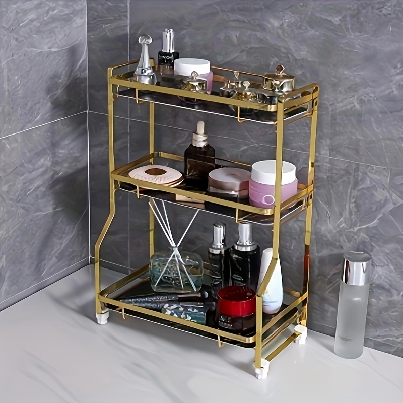 1pc golden double layer iron storage rack bathroom organizing rack bathroom toilet shelf desktop cosmetic storage rack