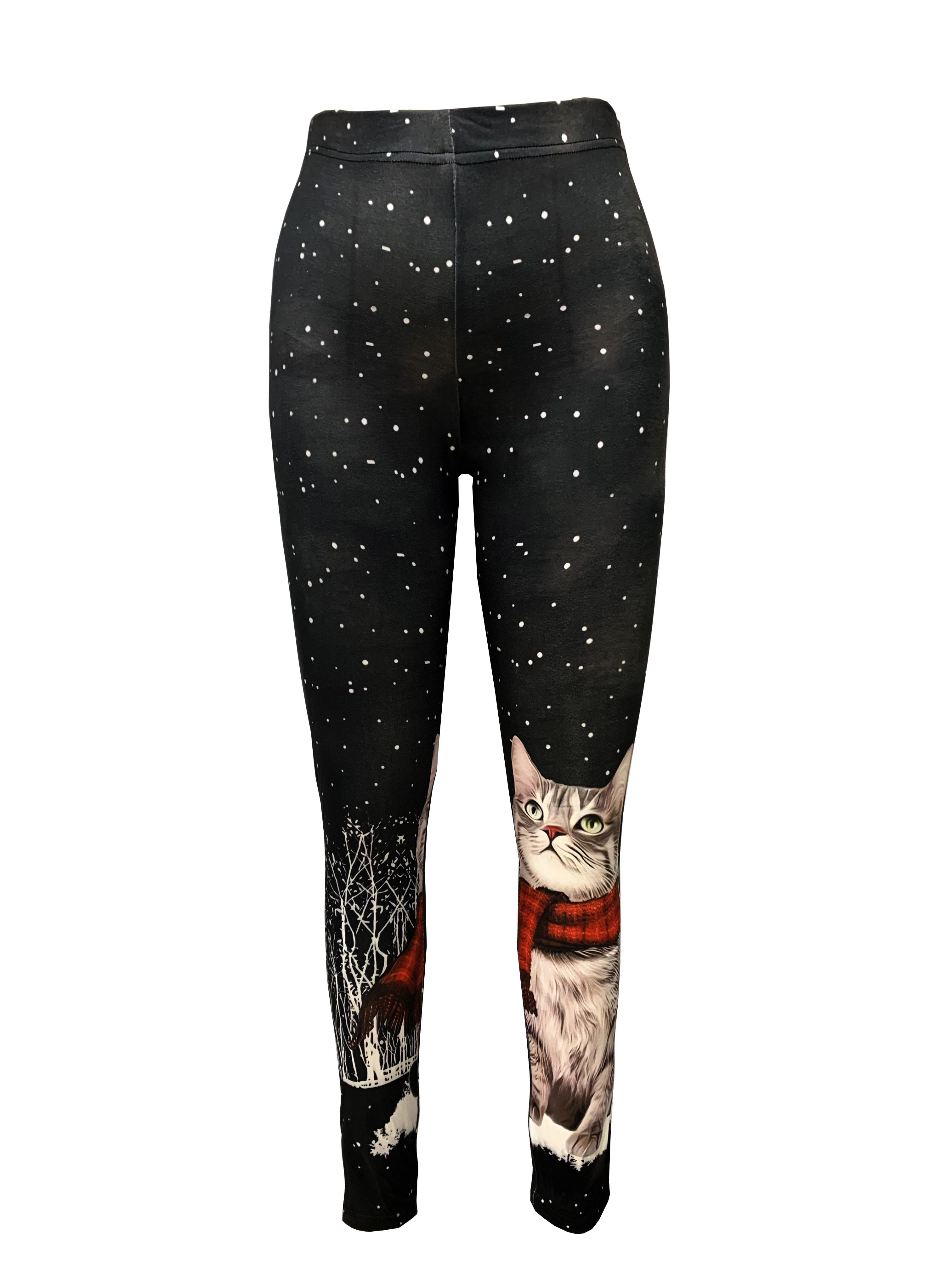 Cute Cat Print Skinny Leggings Casual High Waist Leggings - Temu