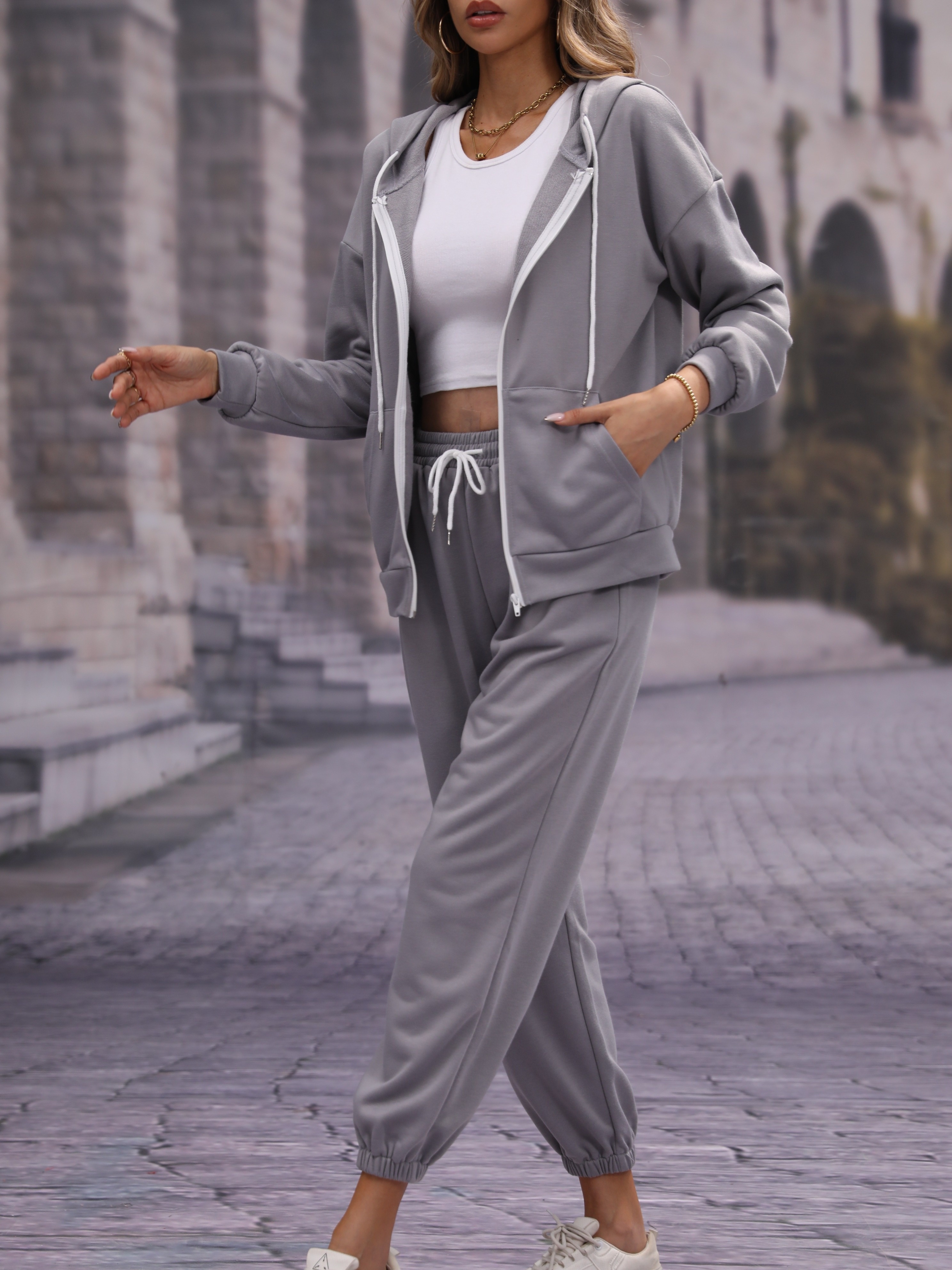 Women's Tracksuits 2Pcs Outfit Sweatsuit Winter Sets Hooded Long Sleeve  Pullover+Sweatpants Casual Pants Sports Activewear Jogger 