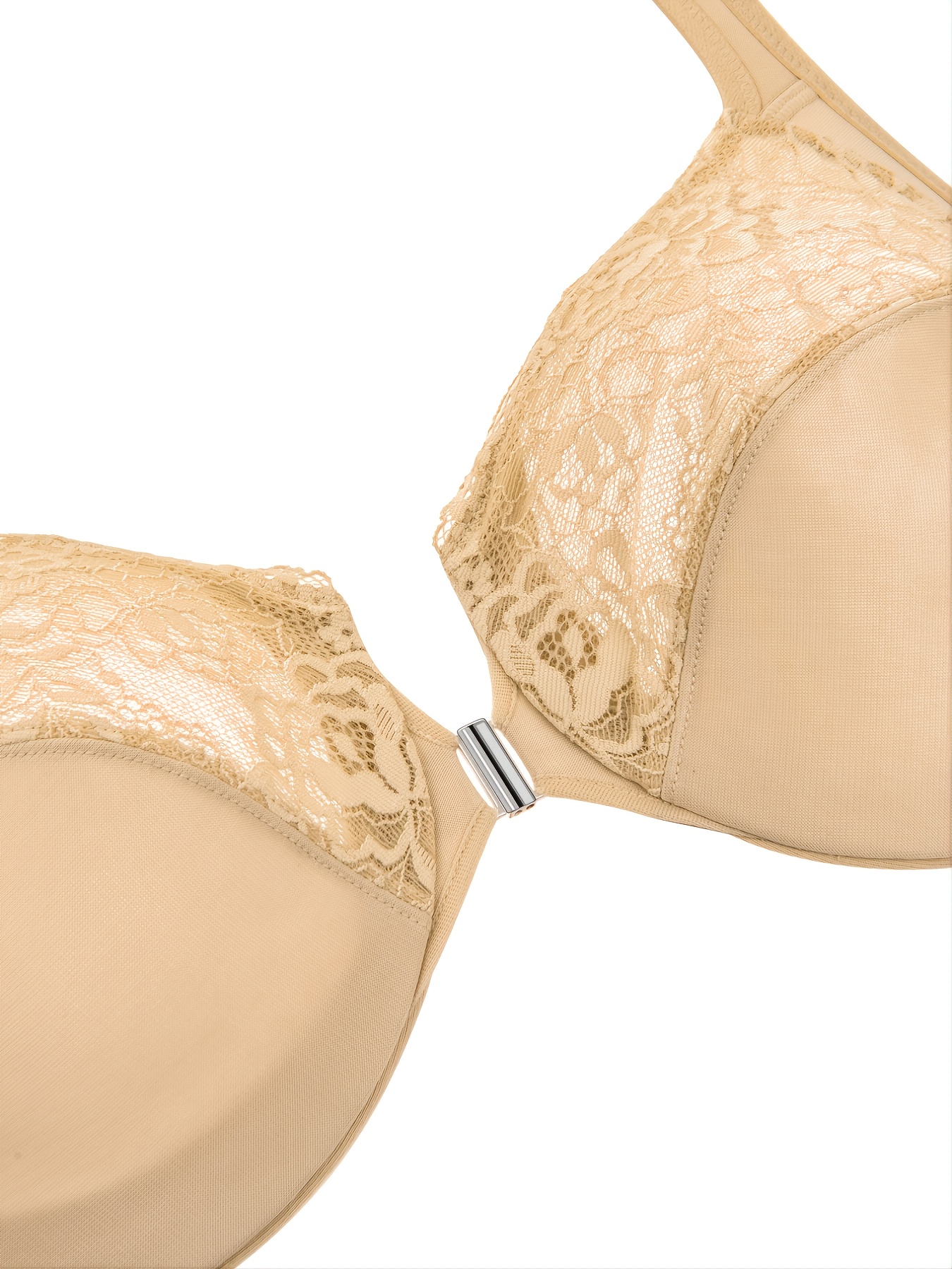 Front Closure Lace Bras for Women Push up Racerback Padded Full Figure Plus  Size Underwire Bra Beige at  Women's Clothing store
