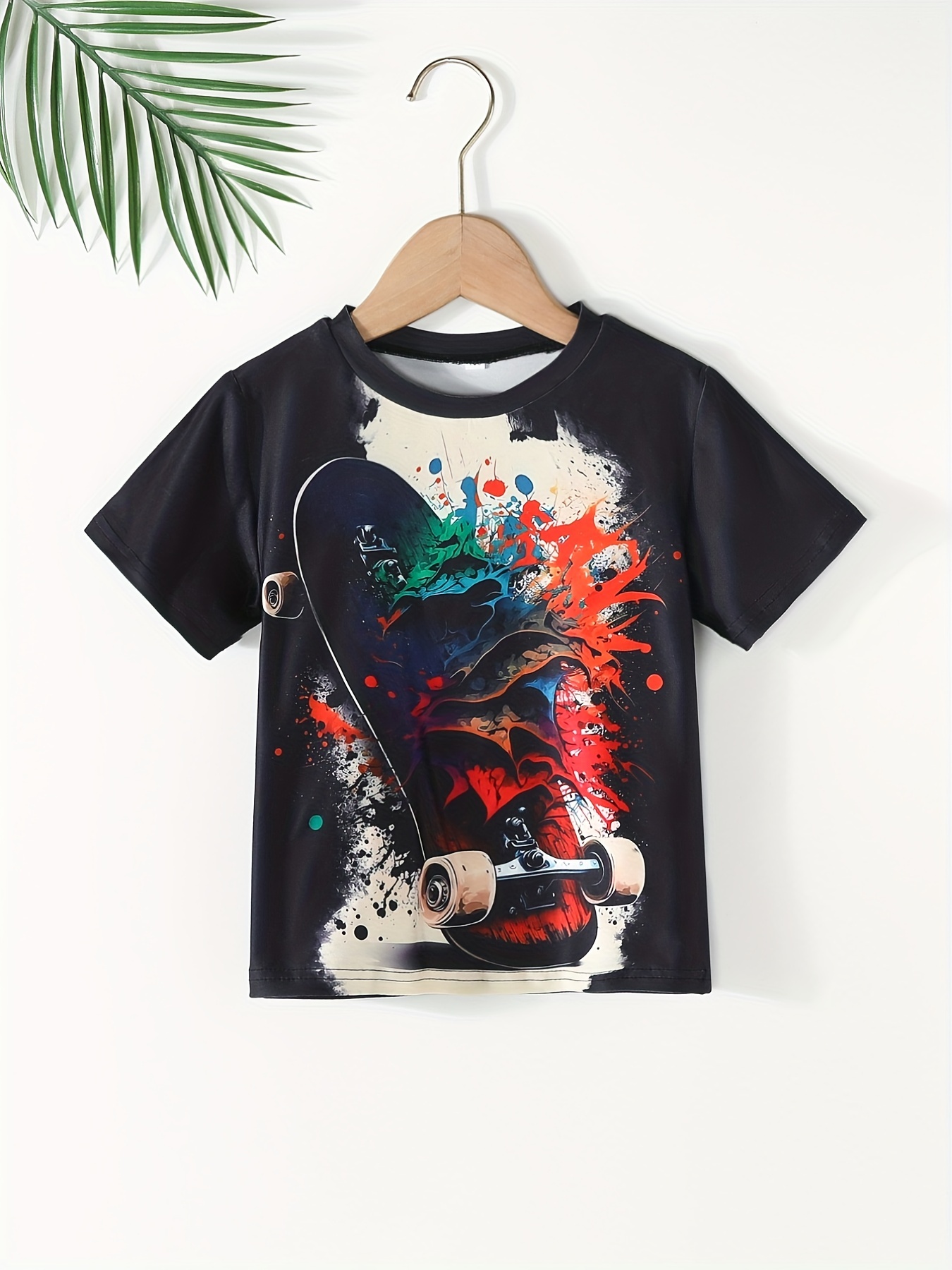 Cool Skateboard Print Boys Creative T shirt Casual - Temu