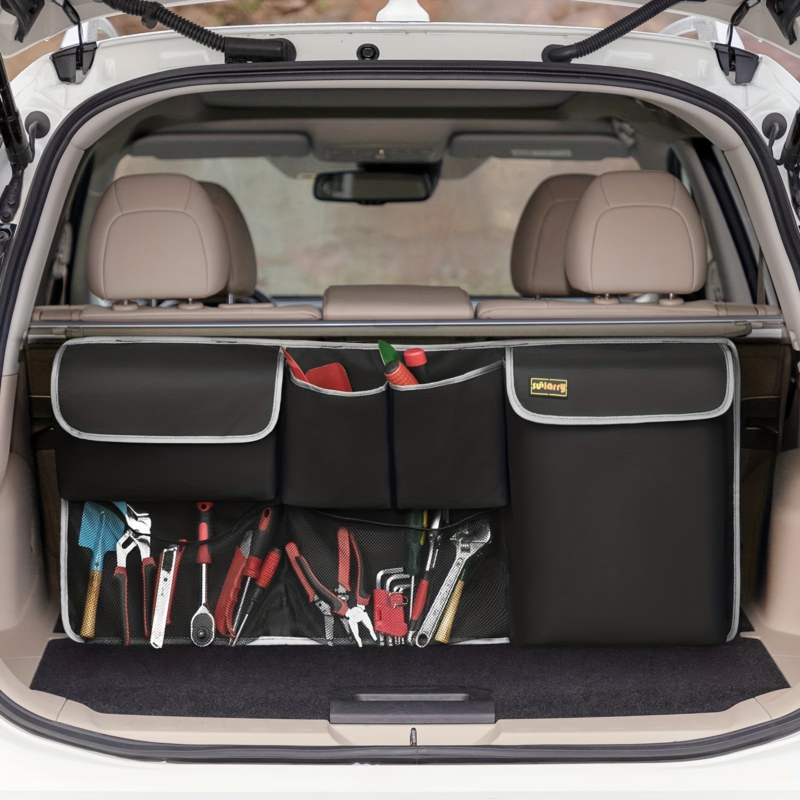 Organizador plegable para maletero de auto, organizador de carga plegable  grande para sedán, camioneta y SUV, con 4 compartimentos ajustables, 12