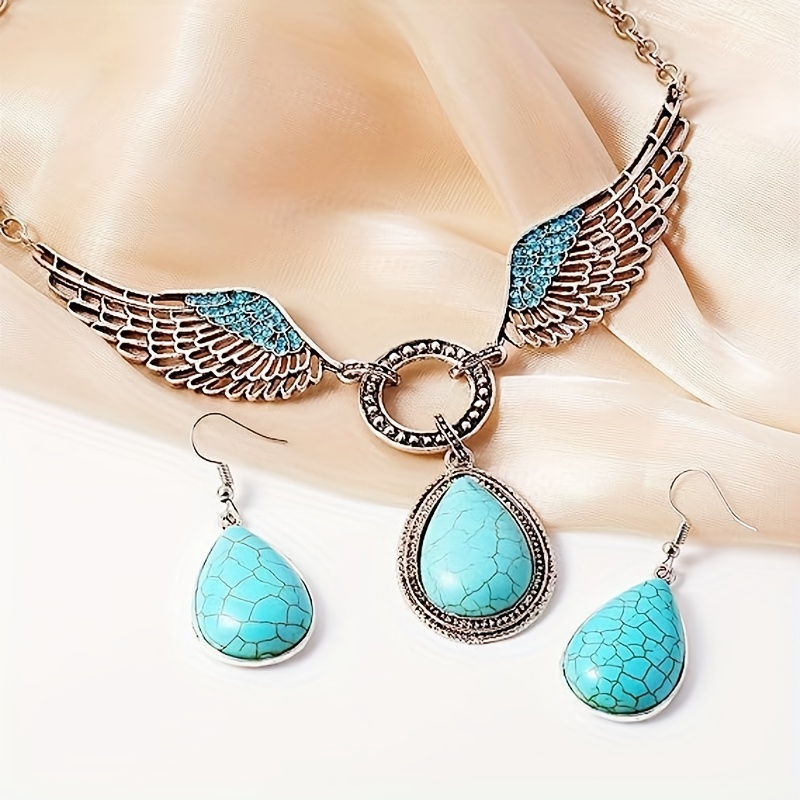 Boho Jewelry Set for Women-western Jewelry Gifts-turquoise and Silver  Jewelry-silver Bohemian Pendant Necklace and Silver Drop Earrings -   Canada