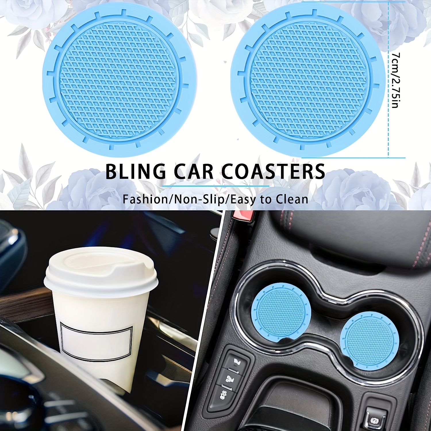 Blue Rainbow Glitter Cup Holder Inserts, Sparkly Blue Car Accessories, Blue  Rainbow Glitter Car Coasters, Sparkly New Car Gifts, 