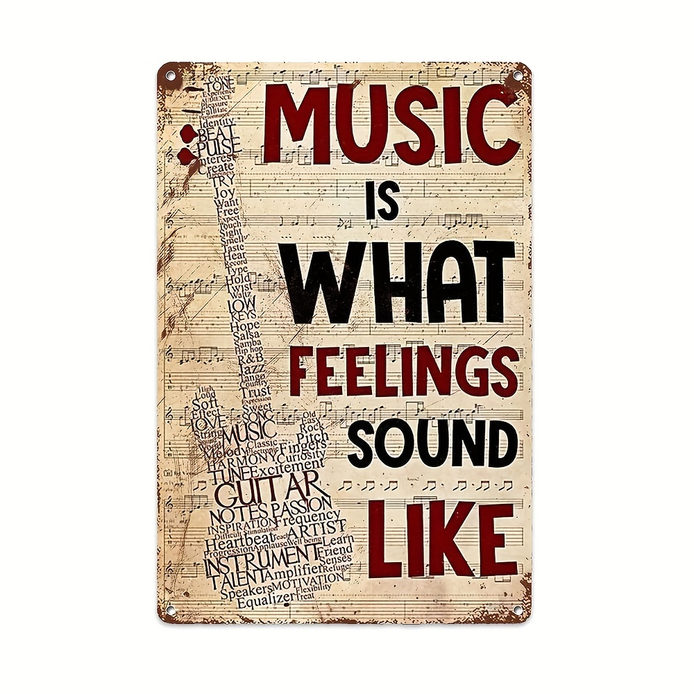 Metal Sign, Music Is What Feelings Sound Like Bass Guitar Vintage Wall Art, Guitar Art Wall Decoration For Bedroom,  Aesthetic Decor For Bar,  8 * 12inch