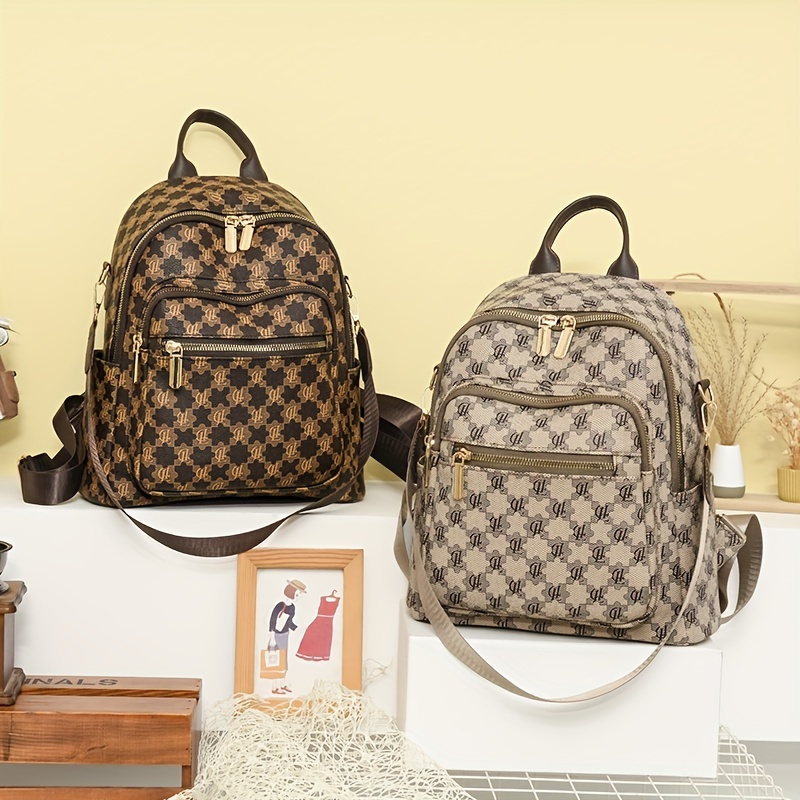 Backpack Purse for Women, PU Travel Geometric Pattern Satchel Handbag,  Convertible Design Bag with Purse, 2 Piece