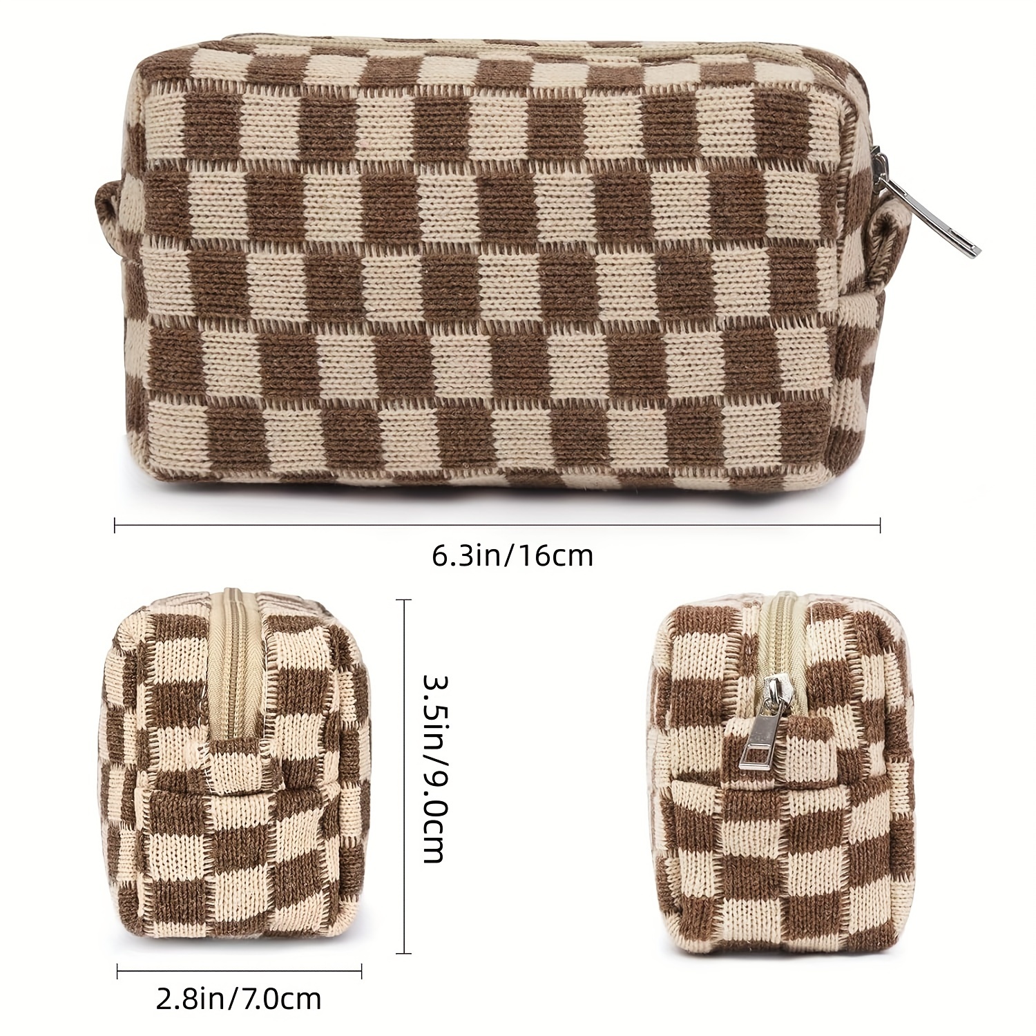 Makeup Bag Set Checkered Cosmetic Bag, Large Capacity Canvas Travel Toiletry  Bag Organizer, Cute Makeup Brushes Storage Bag For Women - Temu