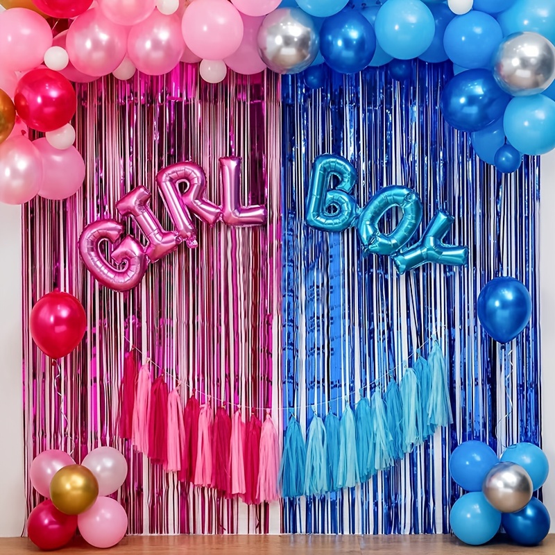 Gender Reveal Backdrop Matte Foil Fringe And Blue - Temu