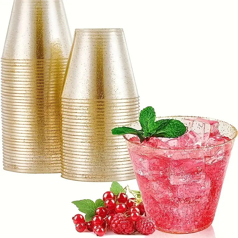 Prestee Disposable Plastic Cups for Wine, Cocktails, and Drinks - Bulk  Party Tumblers for Weddings - Clear 9oz Cups (100ct Gold)