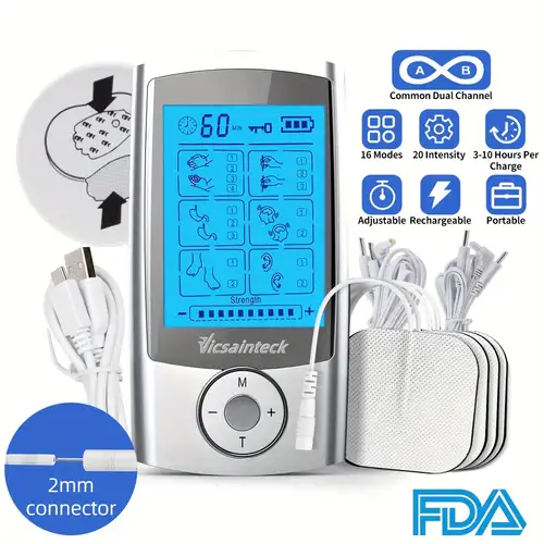 4 Outputs TENS Unit Muscle Stimulator Machine: Easy@Home 24 Modes Rech