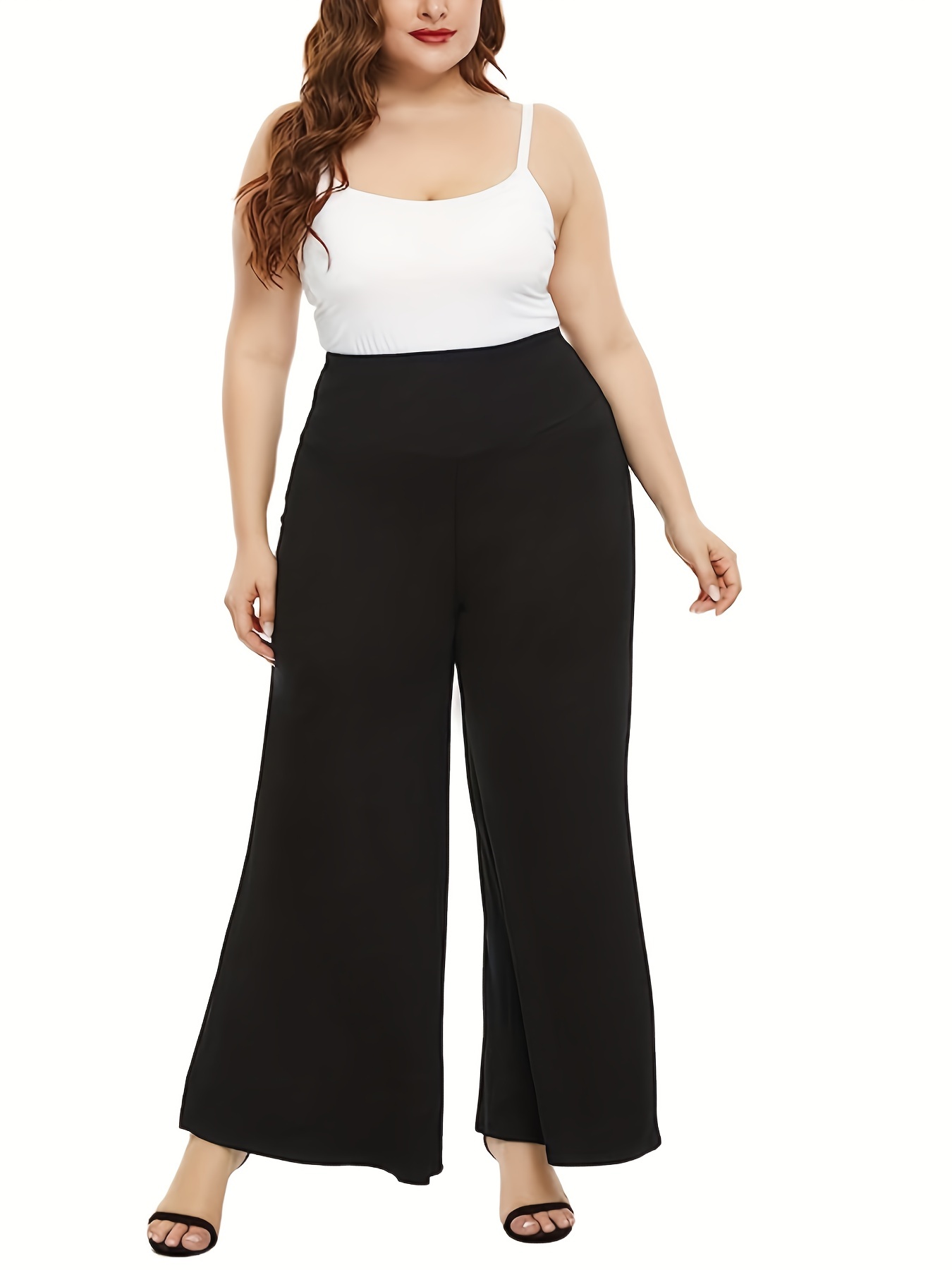 Plus Size Elegant Pants Women's Plus Solid Tummy Control - Temu Canada