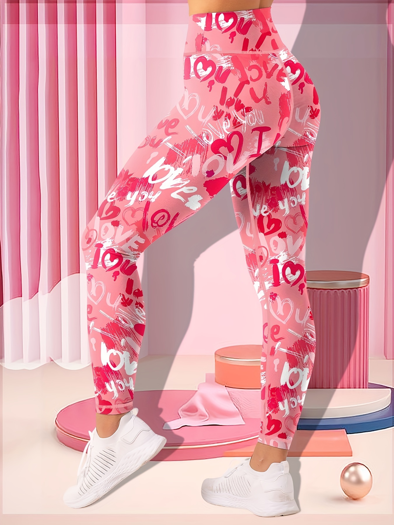  Valentines Day Leggings for Women Tummy Control Pink