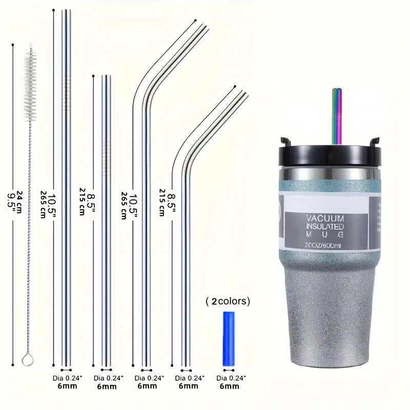 Juego de pajitas de acero inoxidable 215 para beber, pajitas