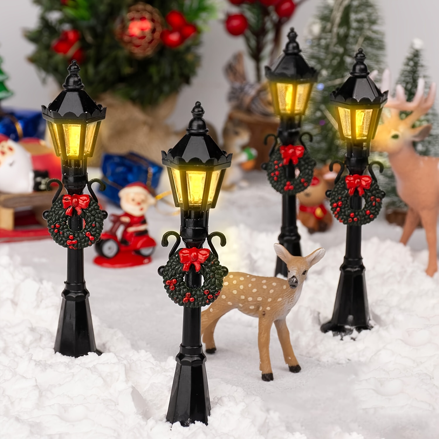 Christmas Reindeers Lamp Miniature Christmas Decorations Village