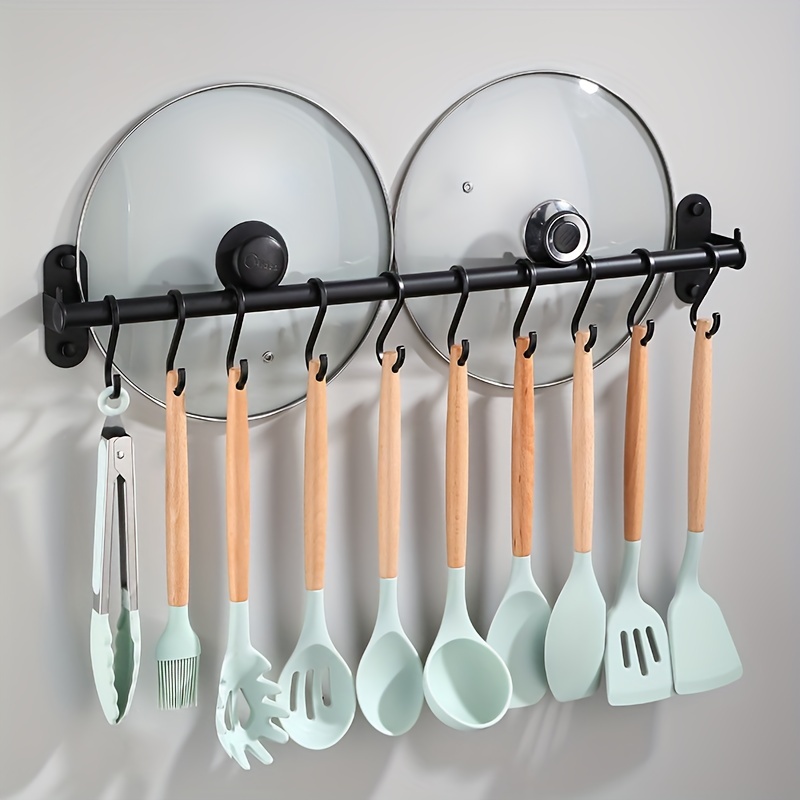 Ganchos de almacenamiento de acero inoxidable, utensilios de cocina que  ahorran espacio para colgar en la pared, barra de almacenamiento de  herramientas de cocina (30 cm, 5 ganchos) oso de fresa Electrónica