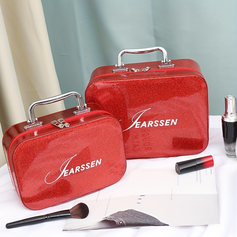 Glitter Leather Makeup Bag Organizer with Mirror Brush Holder