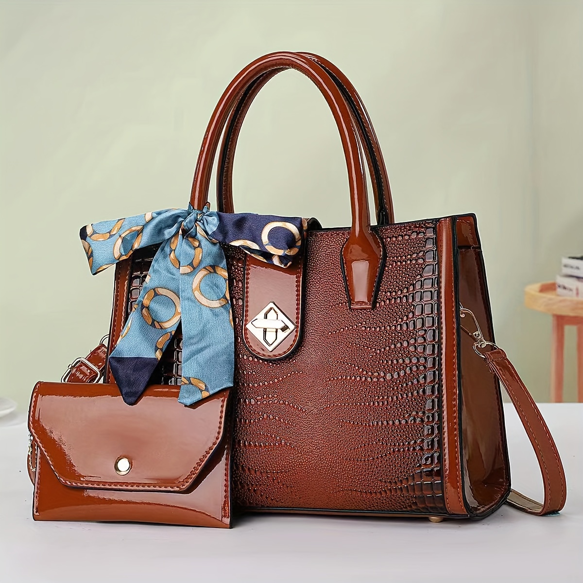  ZiMing Rectangle Handbags for Women Top-Handle Handbag Crocodile  Pattern Leather Purse Satchel Long Tote Bags Shoulder Bag-Brown : Clothing,  Shoes & Jewelry