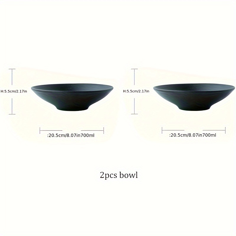 Image of 1/2pcs Ceramic Matt Black Color Salad Fruits Food Bowl Noodle Bowl Tableware Soup Food Dish Bowls Pasta Tapas Bowls