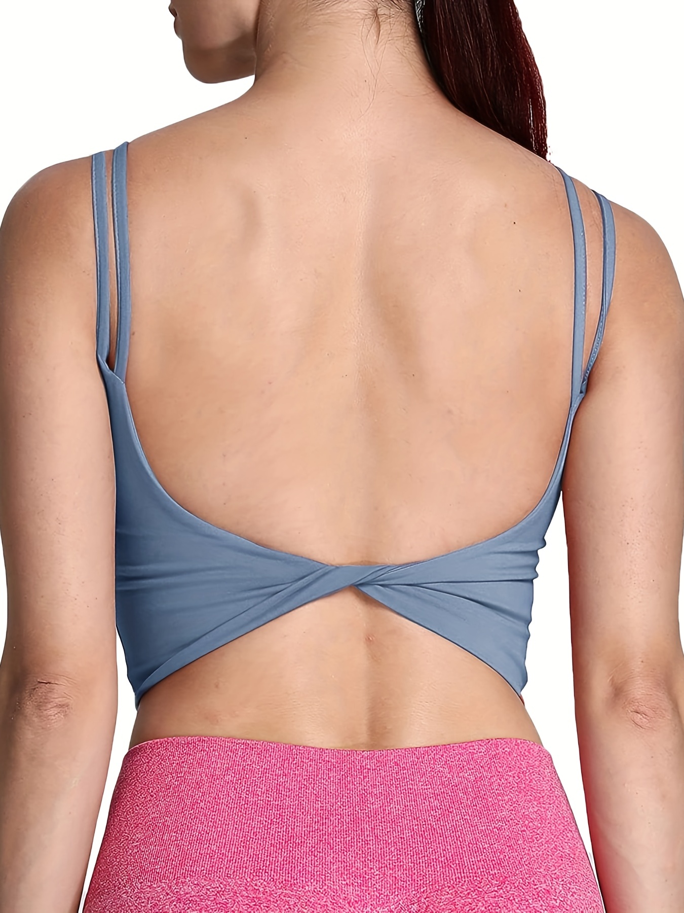 Light Support Deep V Neck Twisted Backless Yoga Sports Bra with Removable  Pad Cross Back Gym Workout Crop Tank Tops Women
