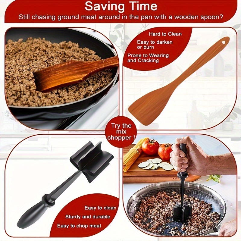 Masher & Smasher Meat, Ground Beef, Turkey & More, Hamburger Chopper Utensil,Professional Heat Resistant Nylon,Black, Size: 28