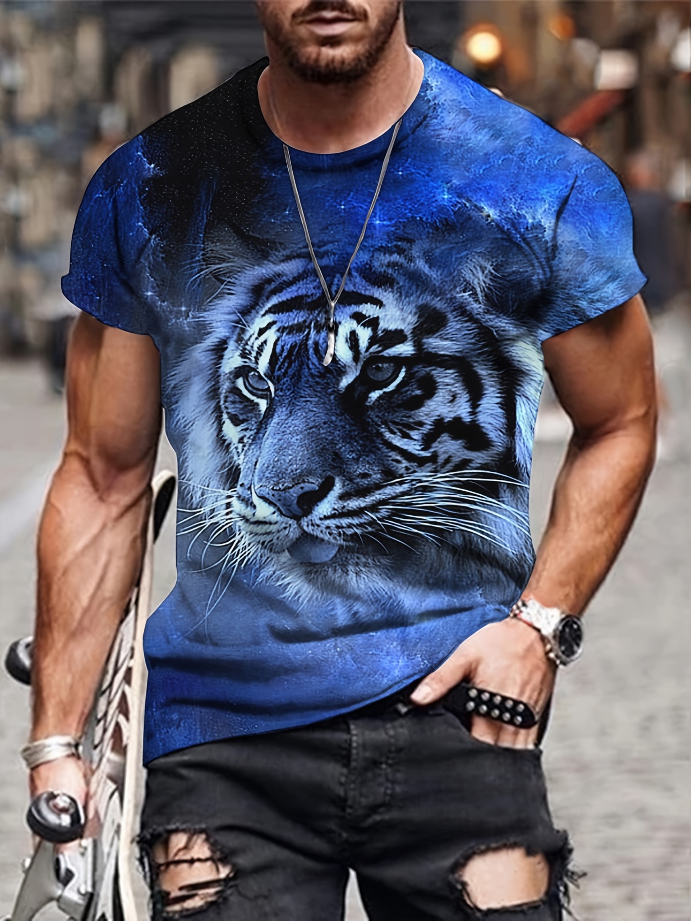  3D Graphic Mens T Shirt, Tiger T Shirts Creative Animals Print  Crewneck Shirts Short Sleeve Cool Designs Tees Black : Ropa, Zapatos y  Joyería