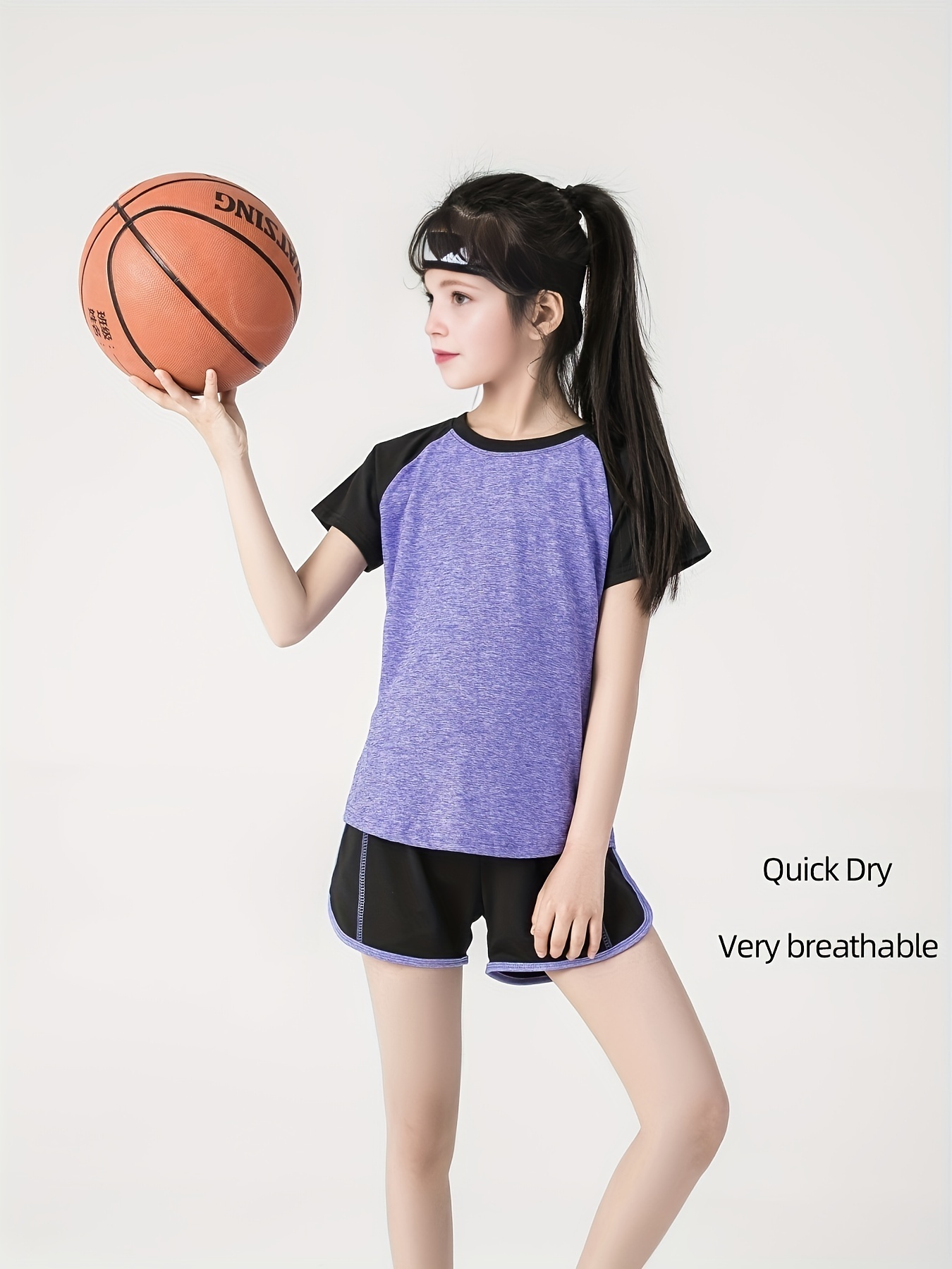 Girls Activewear Clothes Colorblock Sports Tee Track Shorts - Temu