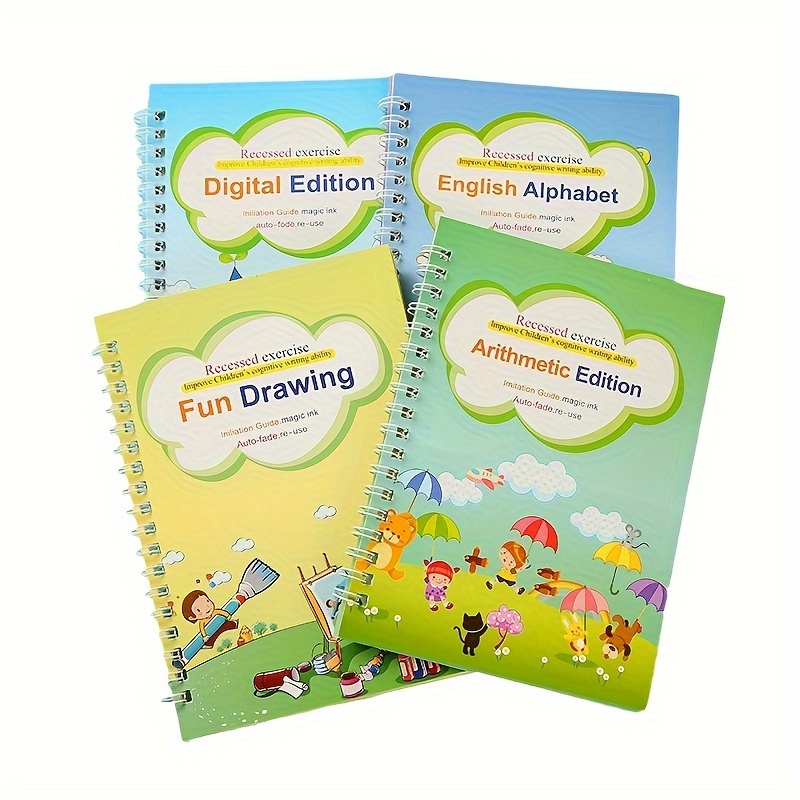 4 Book Children Copybook Kids Writing Sticker Practice Book - Temu
