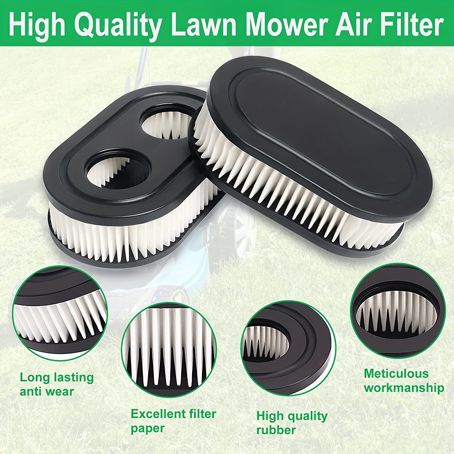 2 Pcs Lawn Mower Air Filter For Briggs & Stratton, 593260, Black